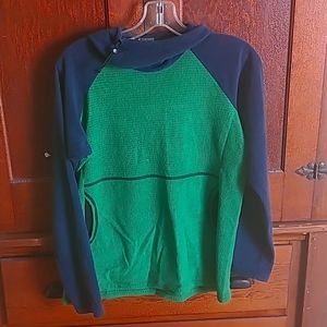 Kelly Green and navy blue Melanzana microgrid hoodie. Women's medium.